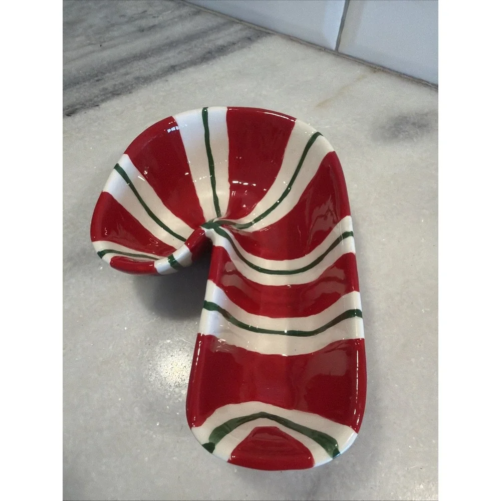 Set Of 2 Pier‎ 1 Imports Christmas Candy Cane Ceramic Dip/ Serving Bowls OLA001